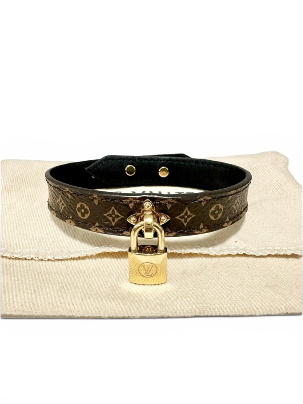 Louis Vuitton Monogram Leather Lockingram Adjustable Bracelet w.Dust Bag & COA